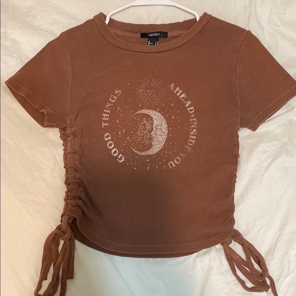 Forever 21 Brown Ruched Crop Top with Tie Front
